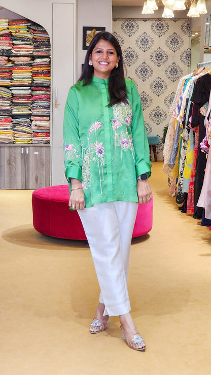 Jade Green Heavily Embellished Shirt & Pants Set
