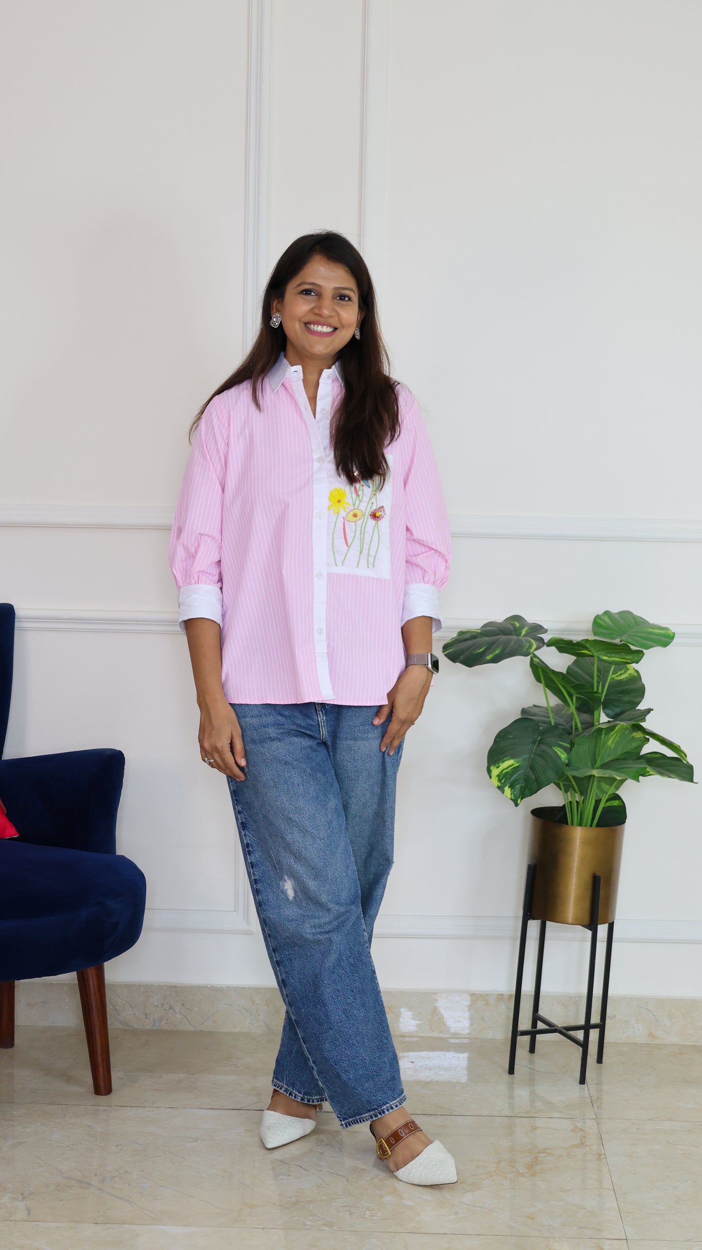 Pastel Pink Stripe and Bloom Shirt