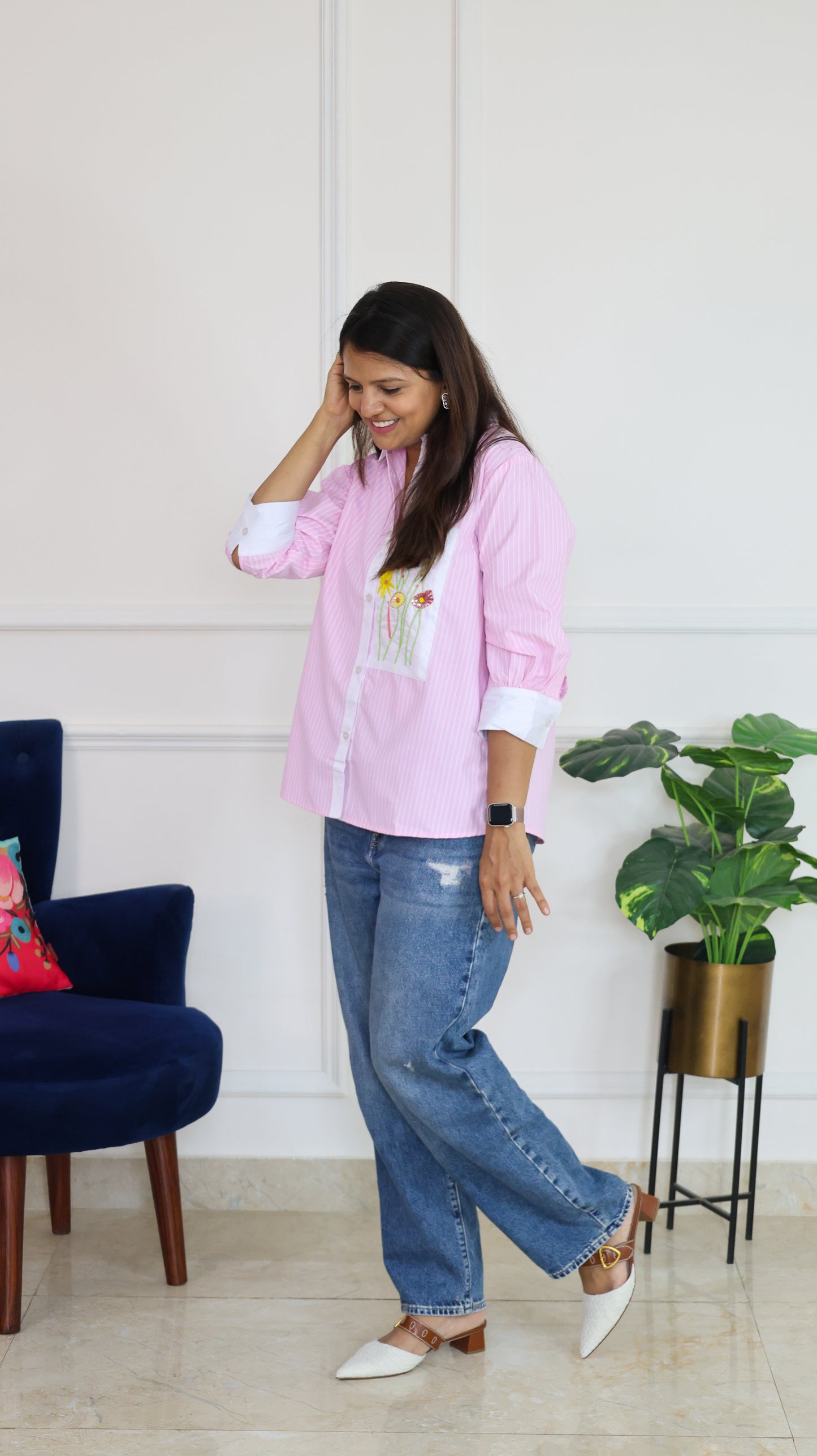 Pastel Pink Stripe and Bloom Shirt