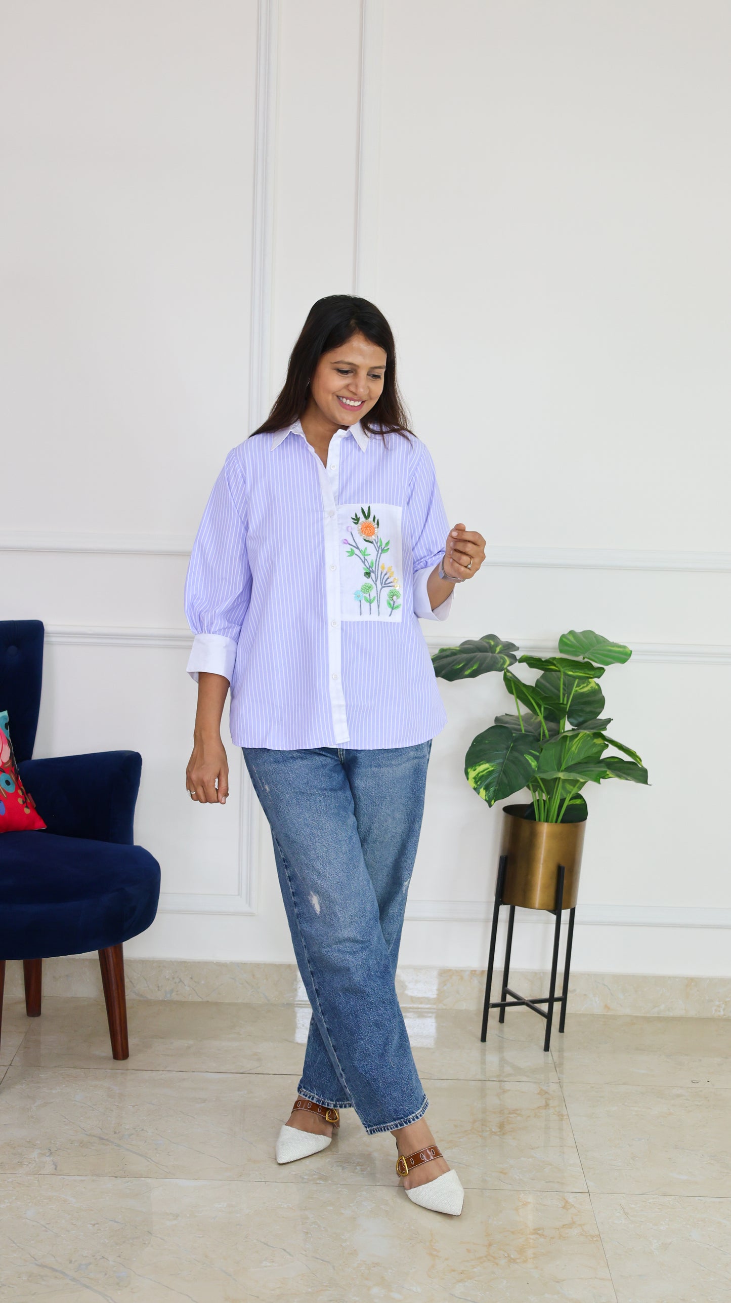 Lilac Blue Stripe and Bloom Shirt