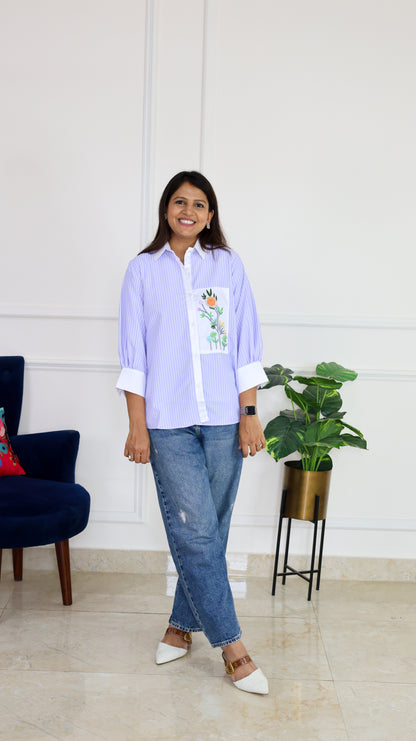 Lilac Blue Stripe and Bloom Shirt