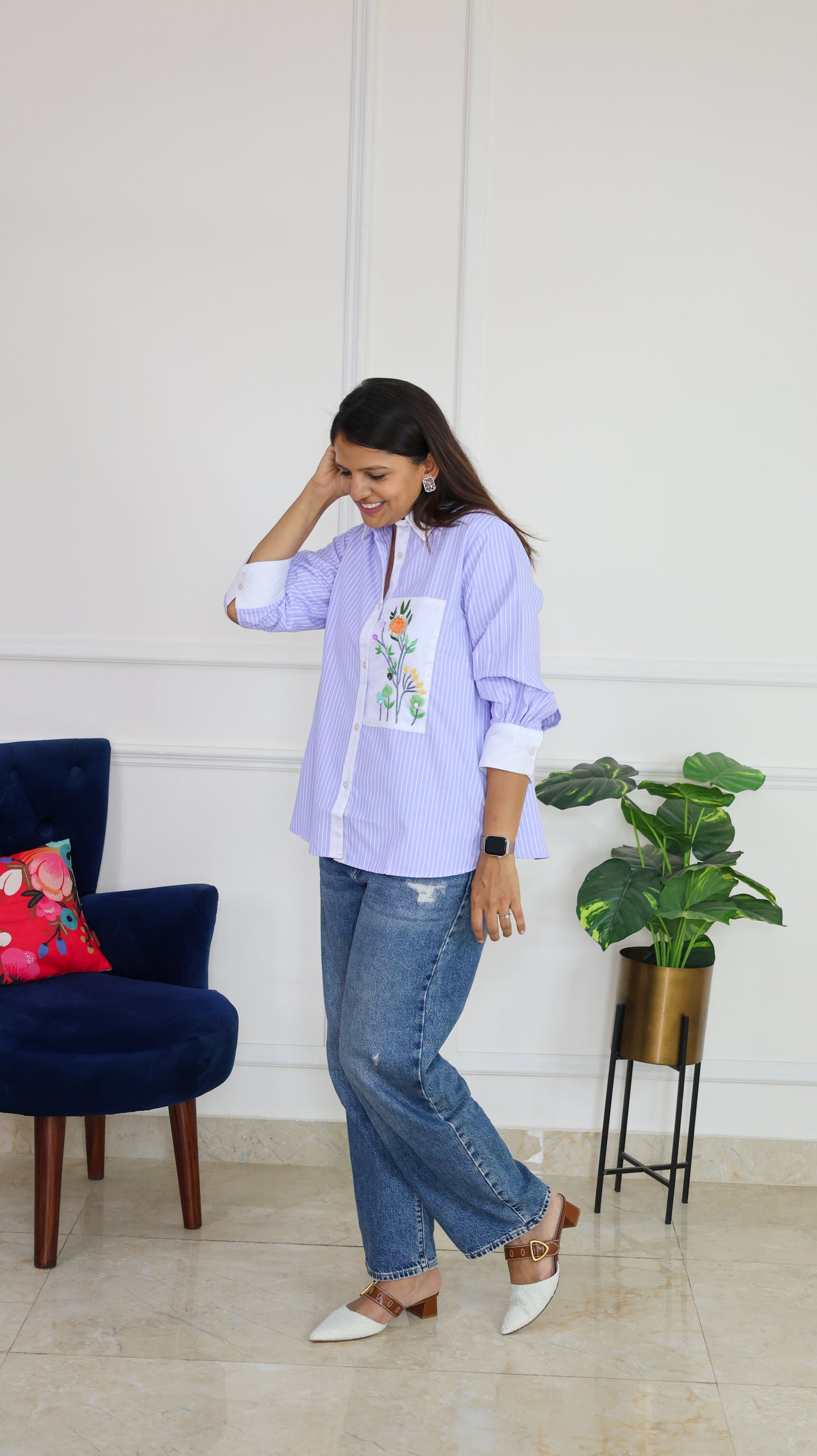 Lilac Blue Stripe and Bloom Shirt