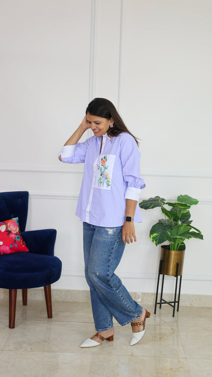 Lilac Blue Stripe and Bloom Shirt