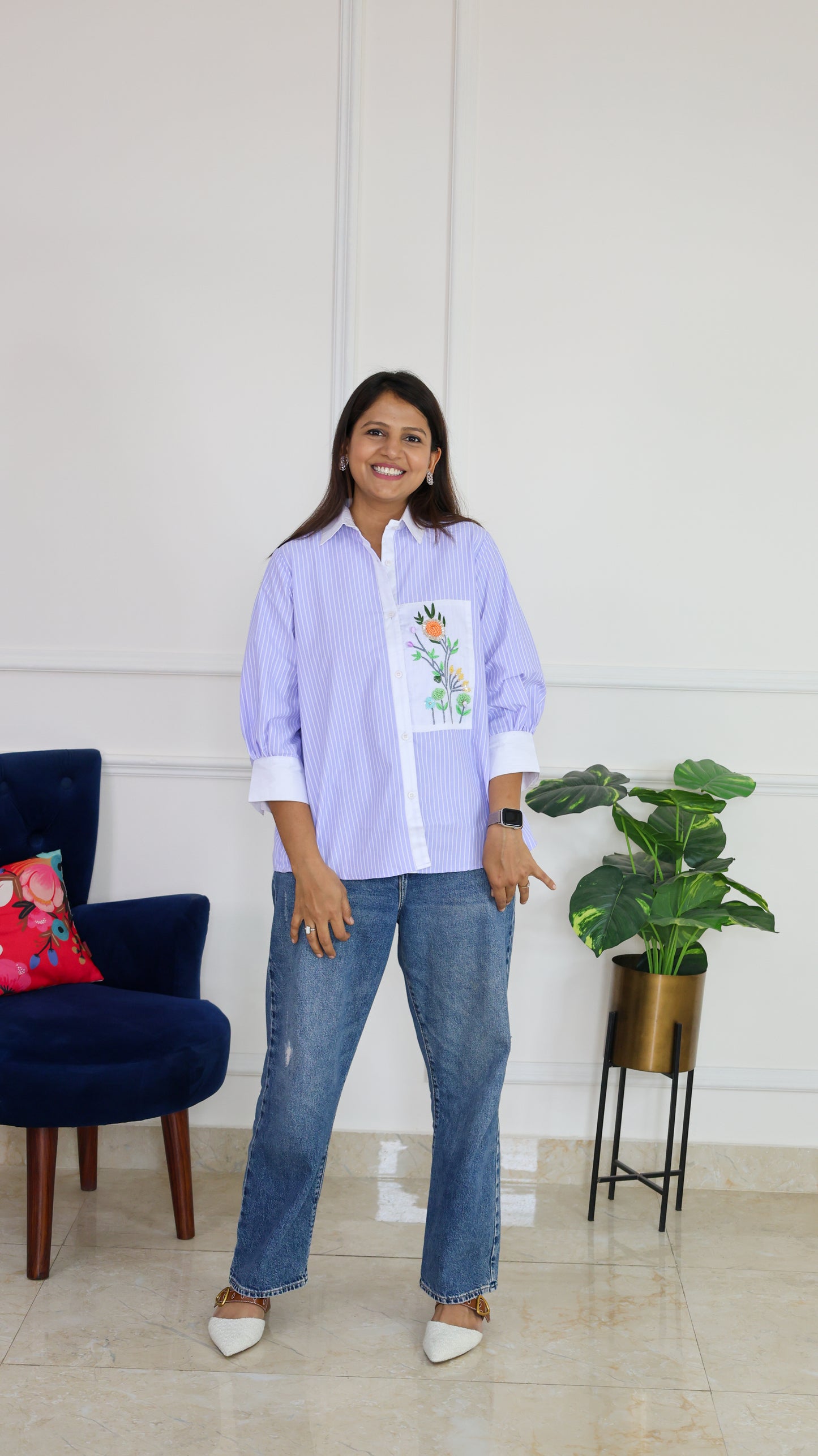 Lilac Blue Stripe and Bloom Shirt
