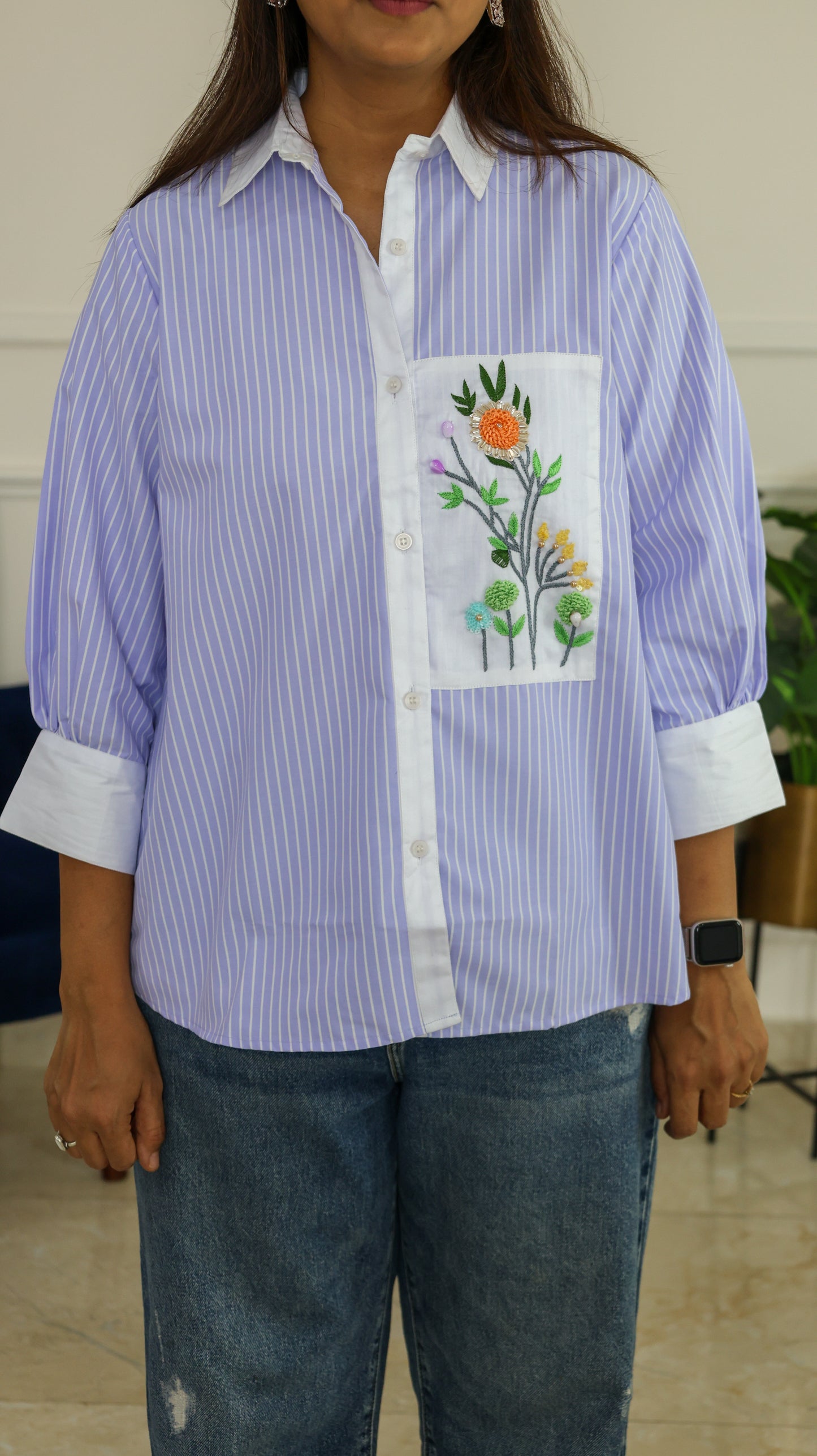 Lilac Blue Stripe and Bloom Shirt
