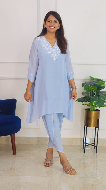 Powder Blue Embroidered Set with Tulip Pants