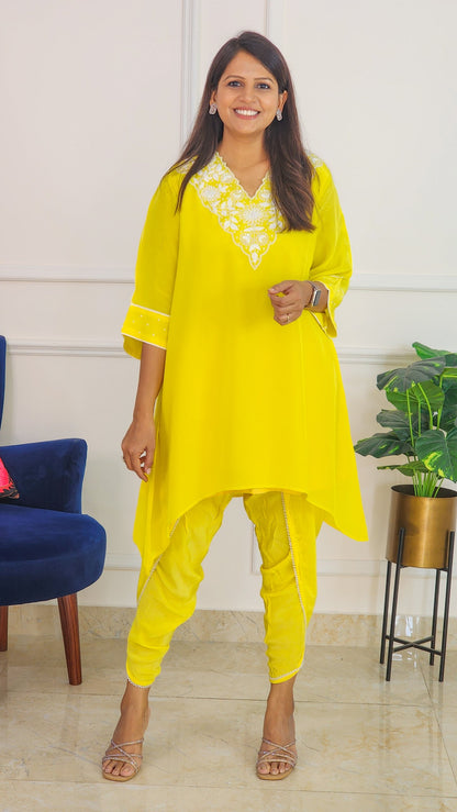 Electric Yellow Embroidered Set with Tulip Pants
