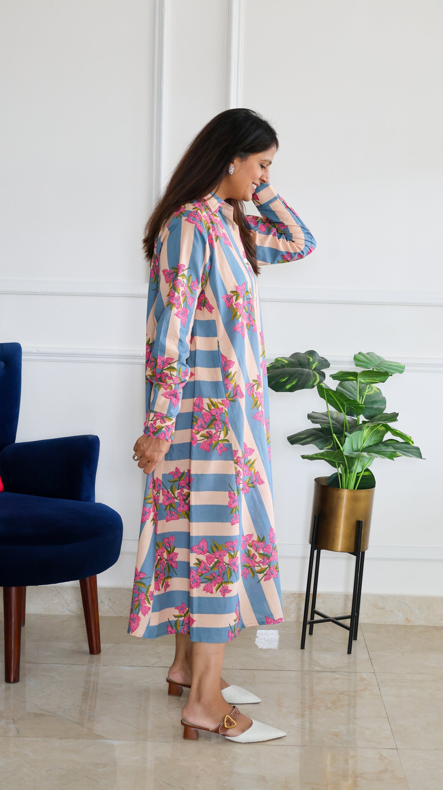 Blue Floral Stripe Tunic