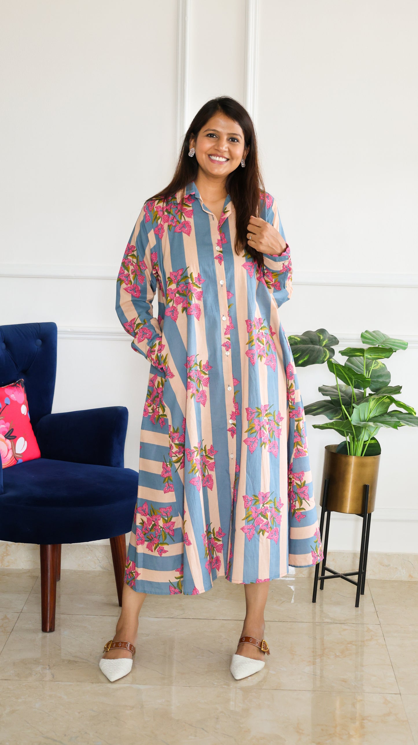 Blue Floral Stripe Tunic