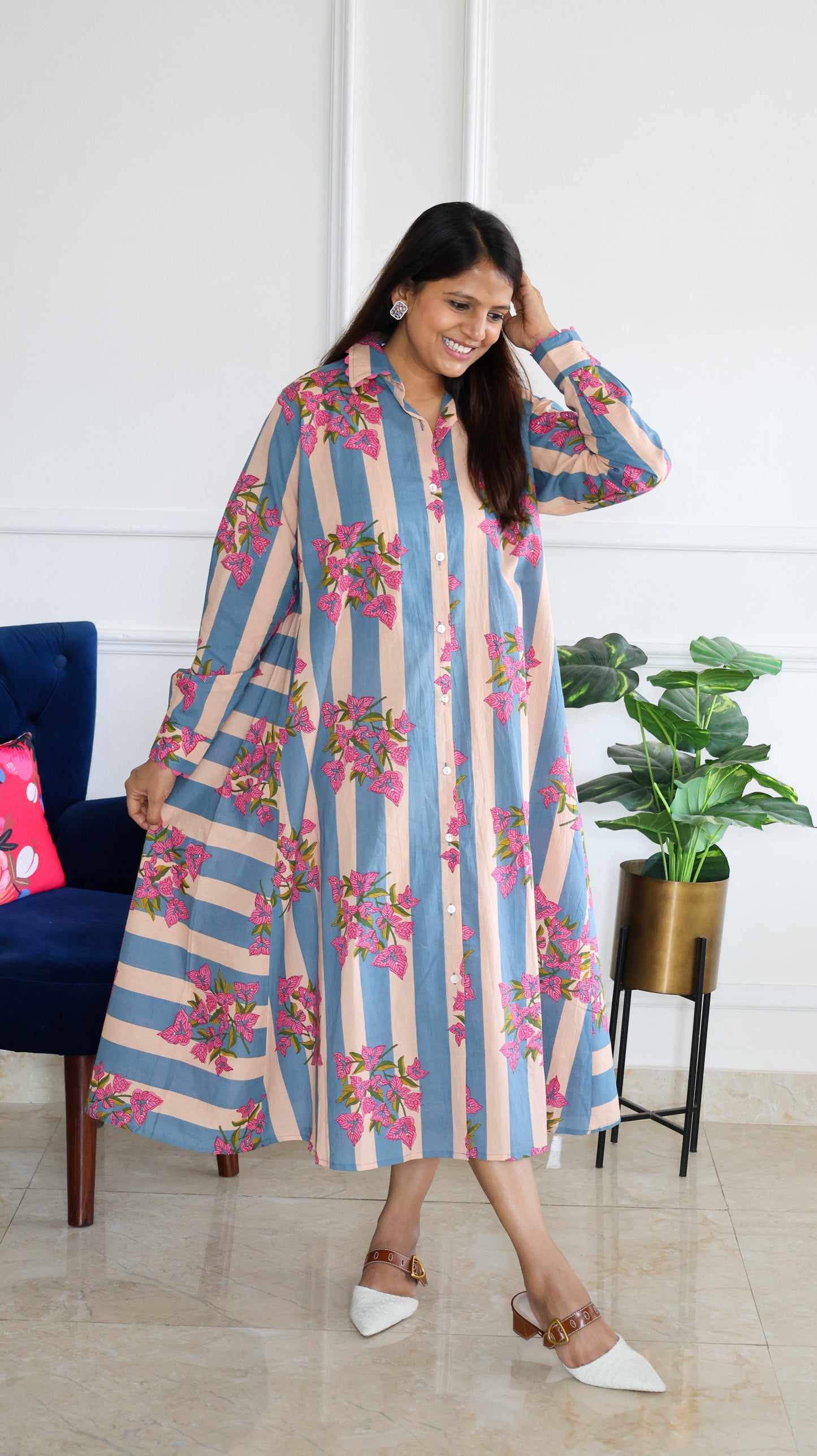 Blue Floral Stripe Tunic