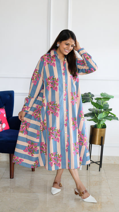 Blue Floral Stripe Tunic