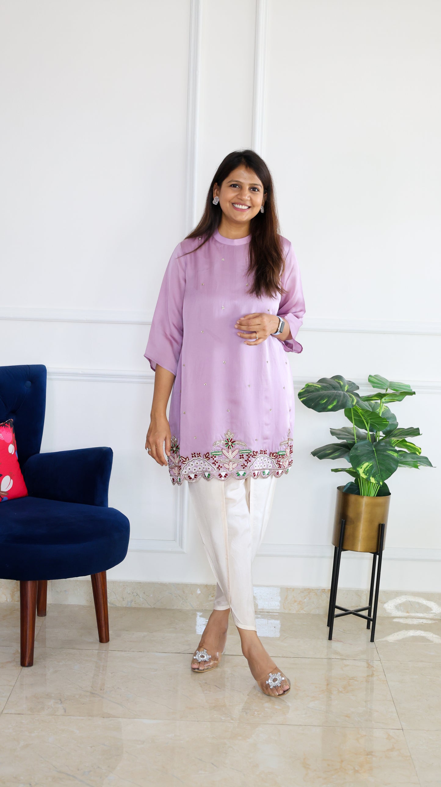 Lilac Embroidered Top and Tulip Pants