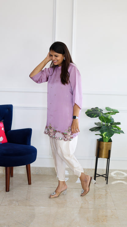 Lilac Embroidered Top and Tulip Pants