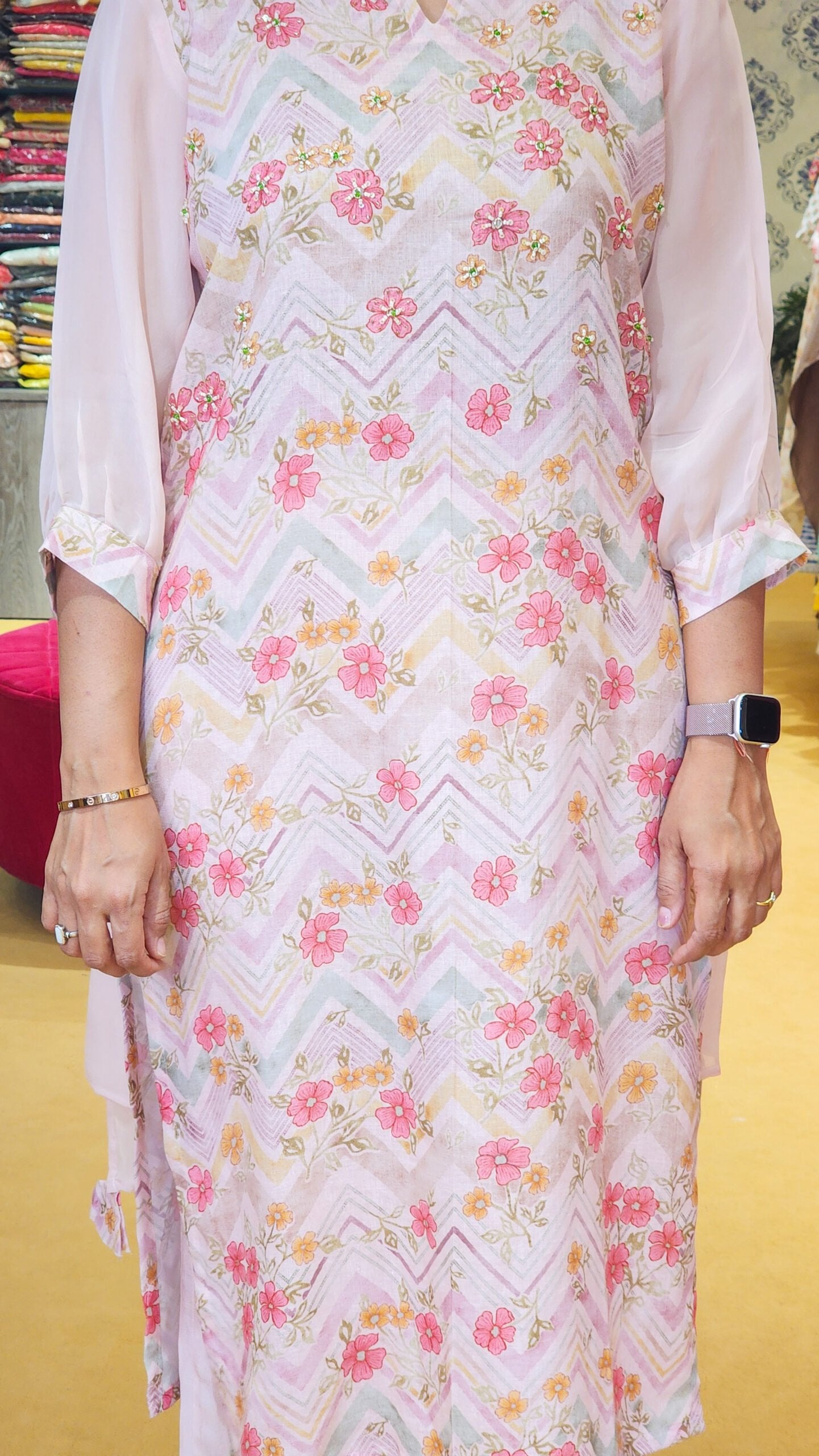 Pink Floral Linen Suit Set