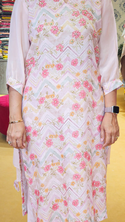 Pink Floral Linen Suit Set