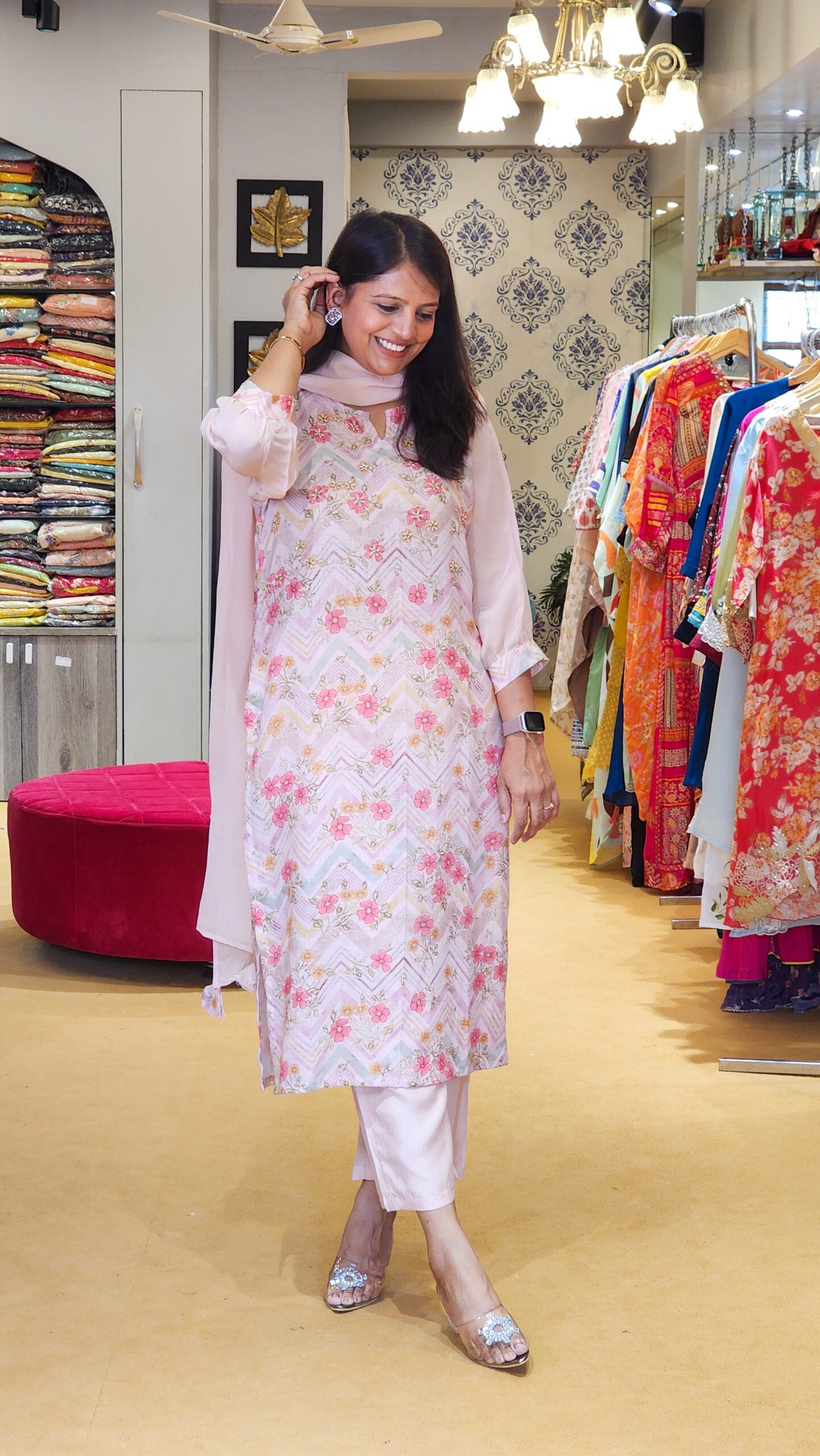 Pink Floral Linen Suit Set