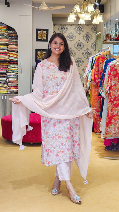 Pink Floral Linen Suit Set