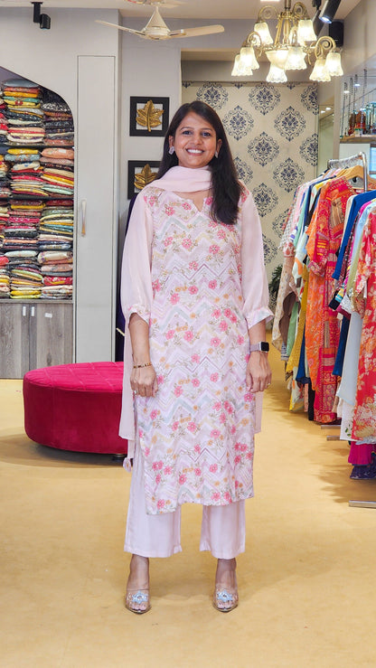 Pink Floral Linen Suit Set