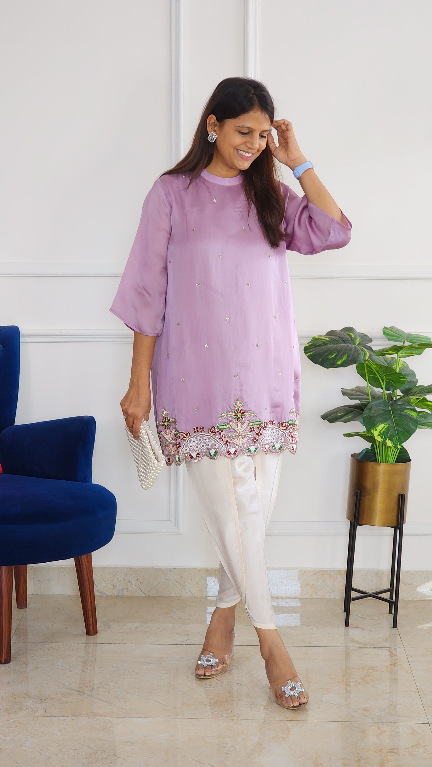 Lilac Embroidered Top and Tulip Pants