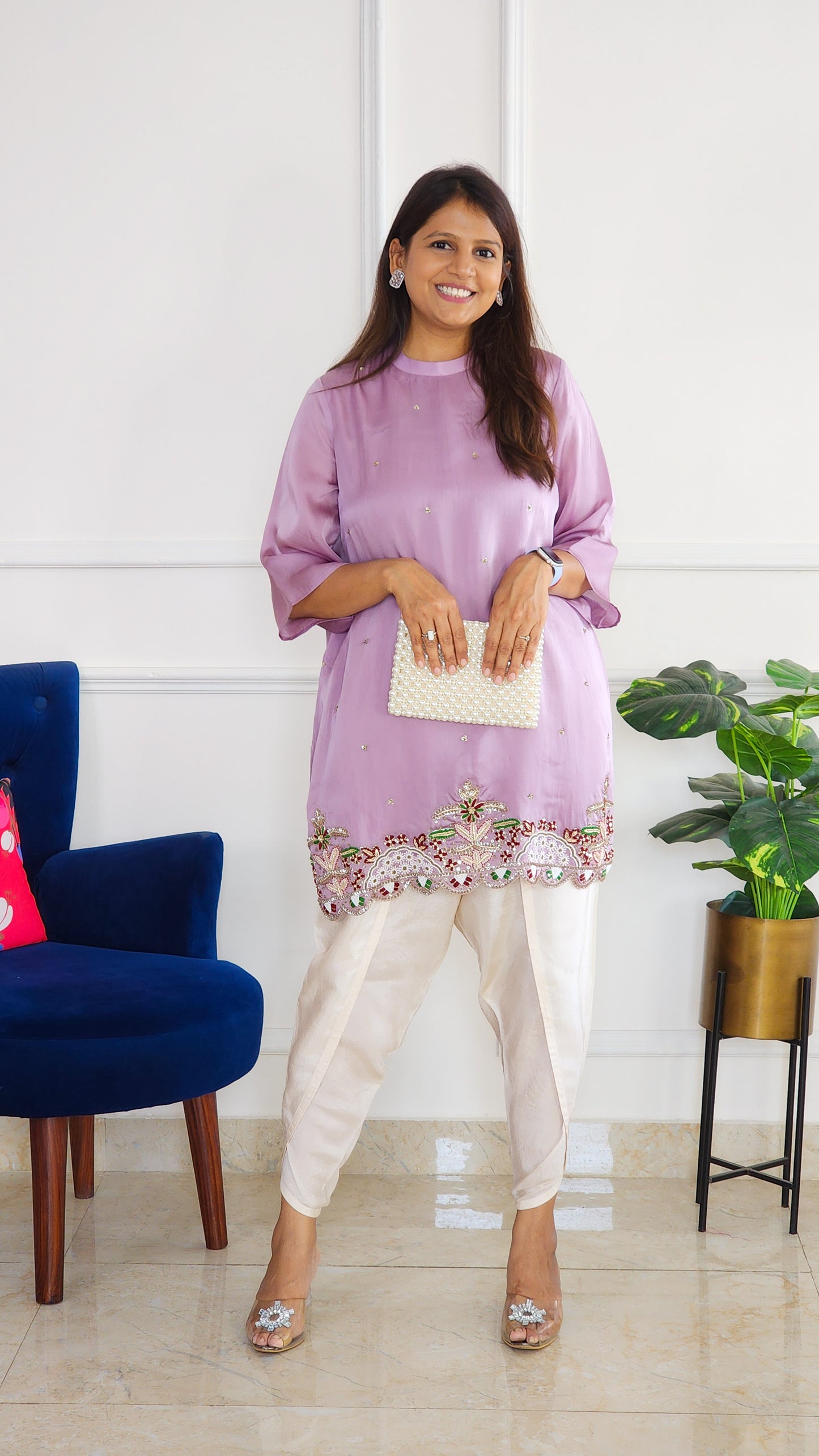 Lilac Embroidered Top and Tulip Pants