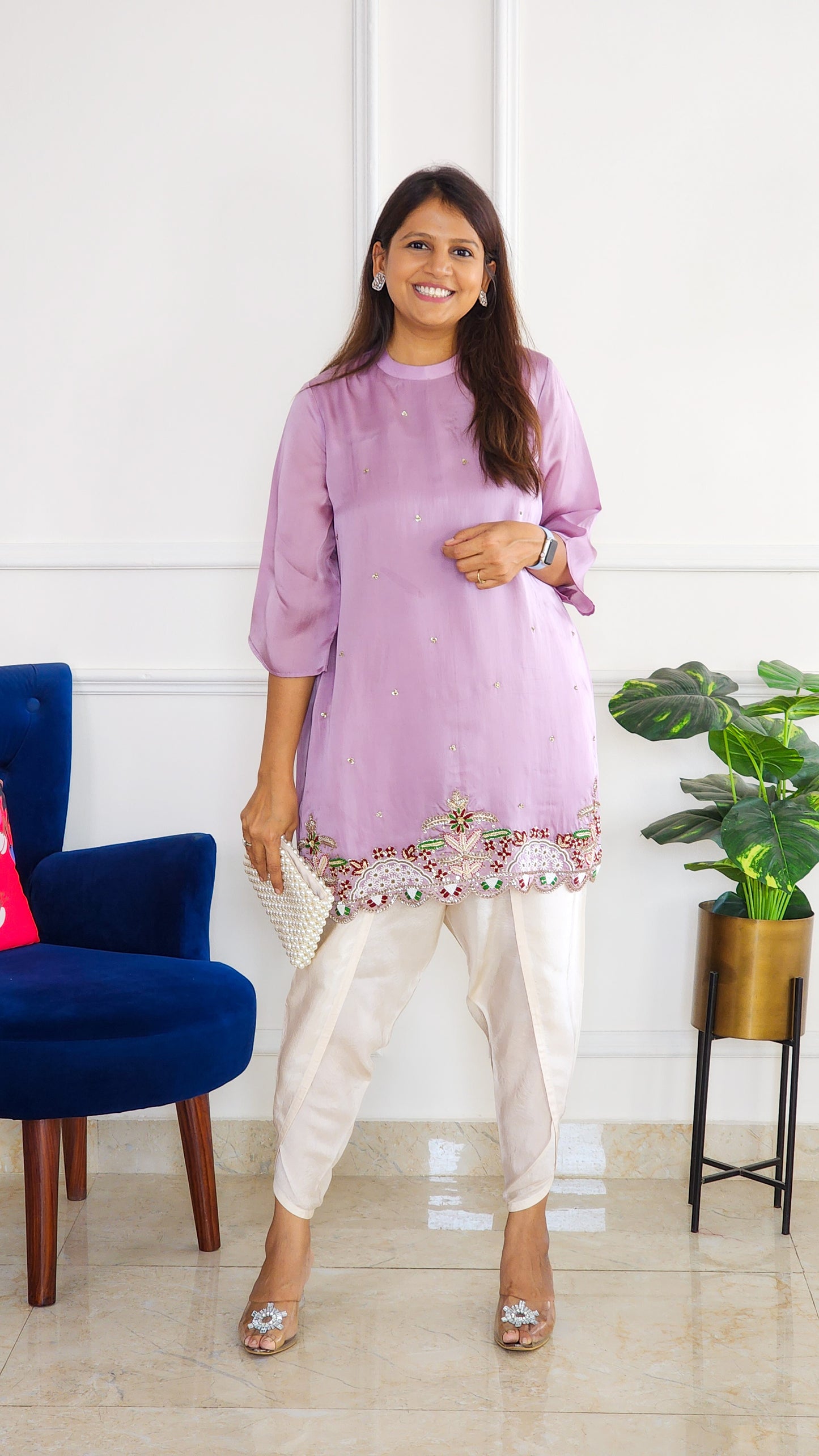 Lilac Embroidered Top and Tulip Pants