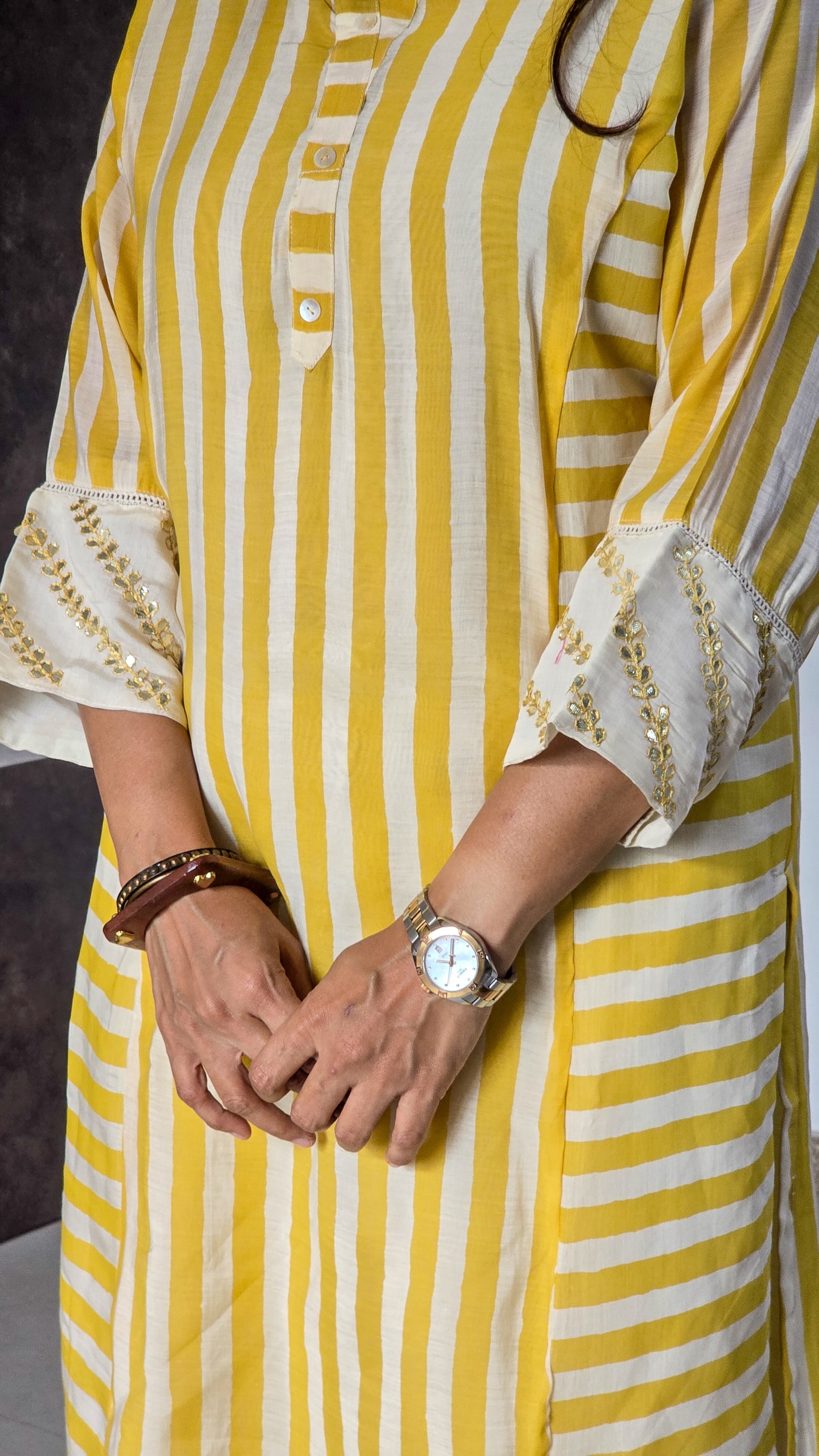 Yellow Stripe Chanderi Kurta Set