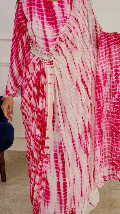 Pink Tie Dye One Side Cape Pattern with Belt