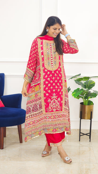 Red Festive Mirror Highlight Kurta Set