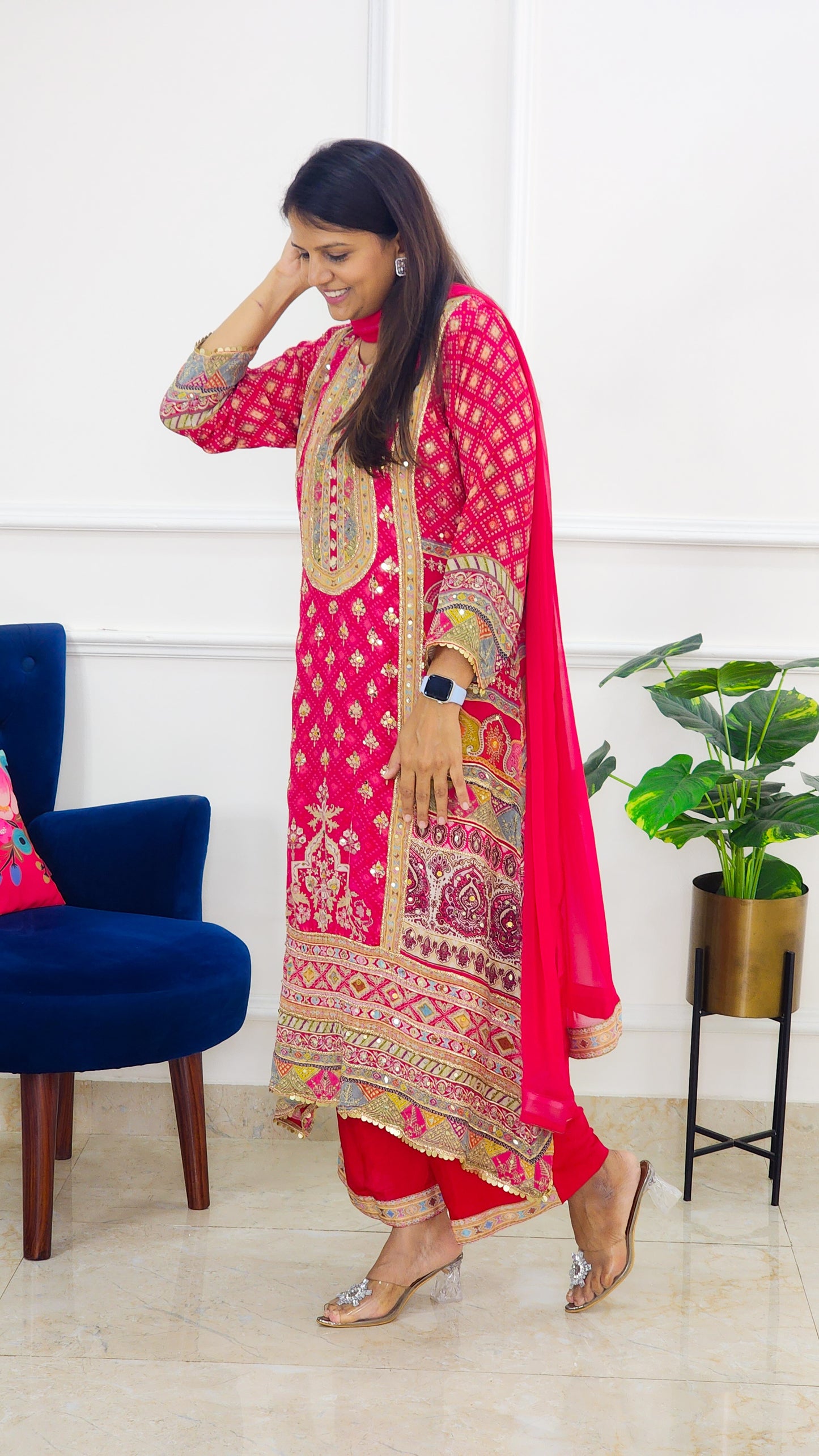 Red Festive Mirror Highlight Kurta Set