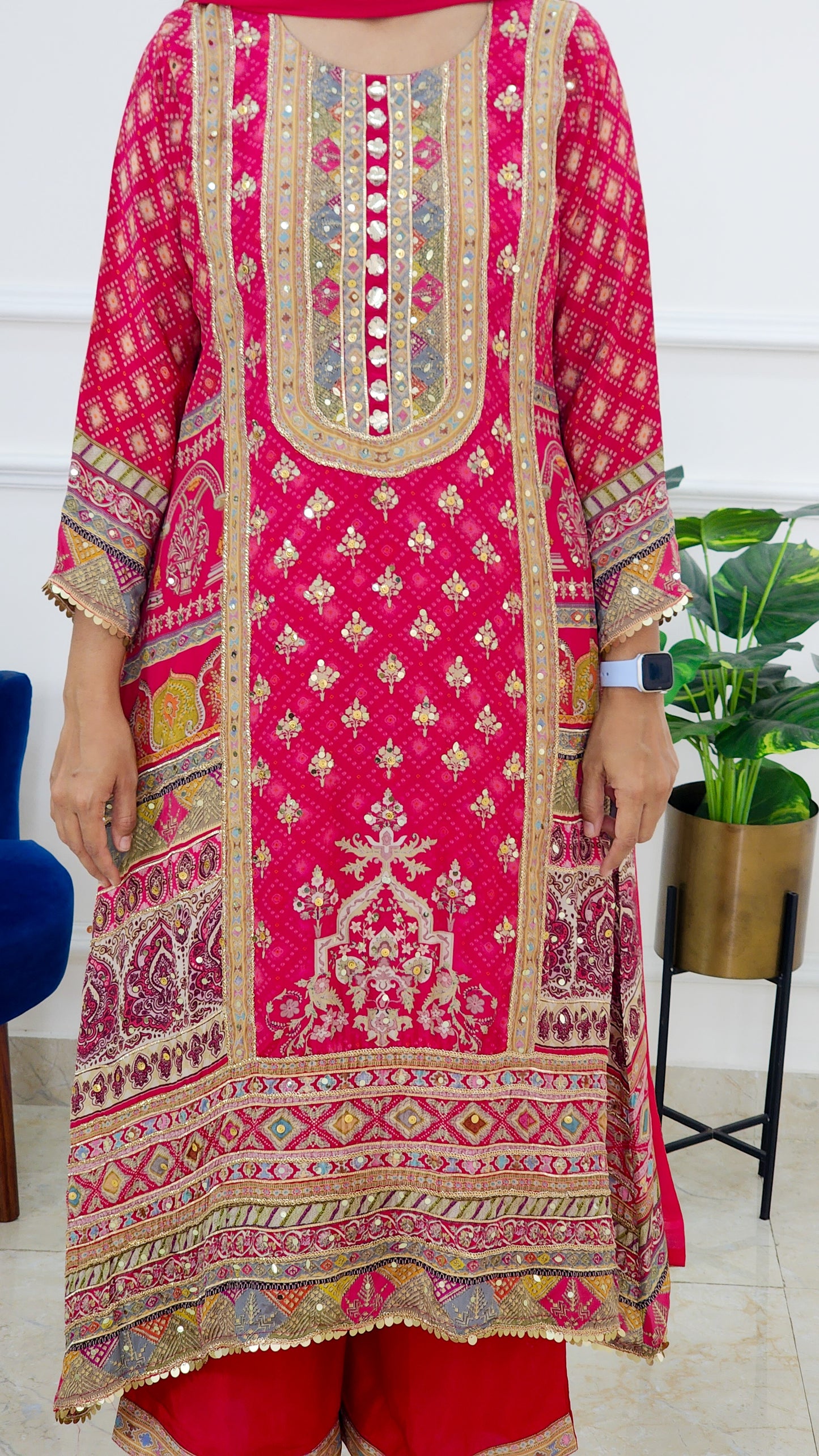Red Festive Mirror Highlight Kurta Set