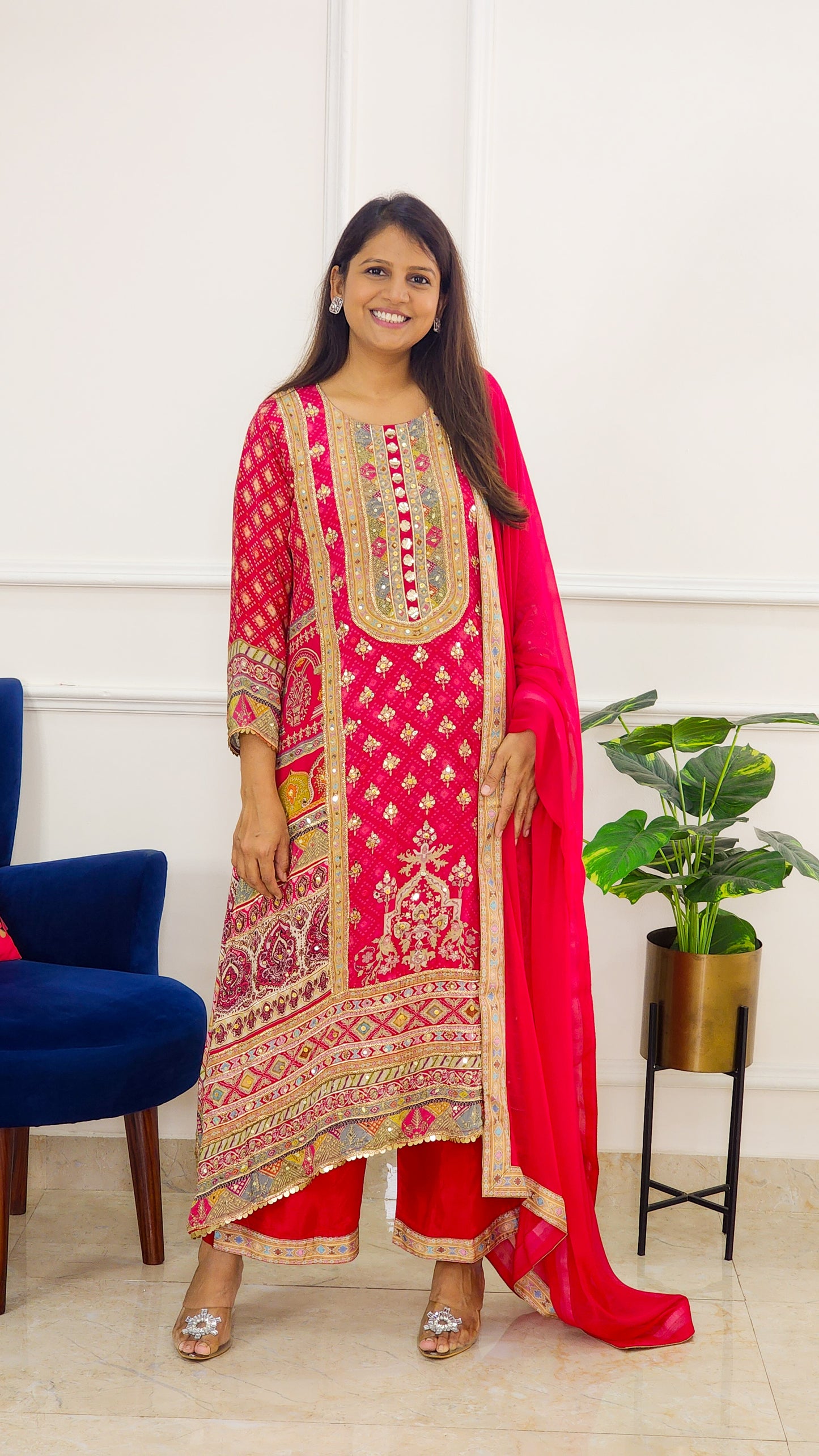 Red Festive Mirror Highlight Kurta Set