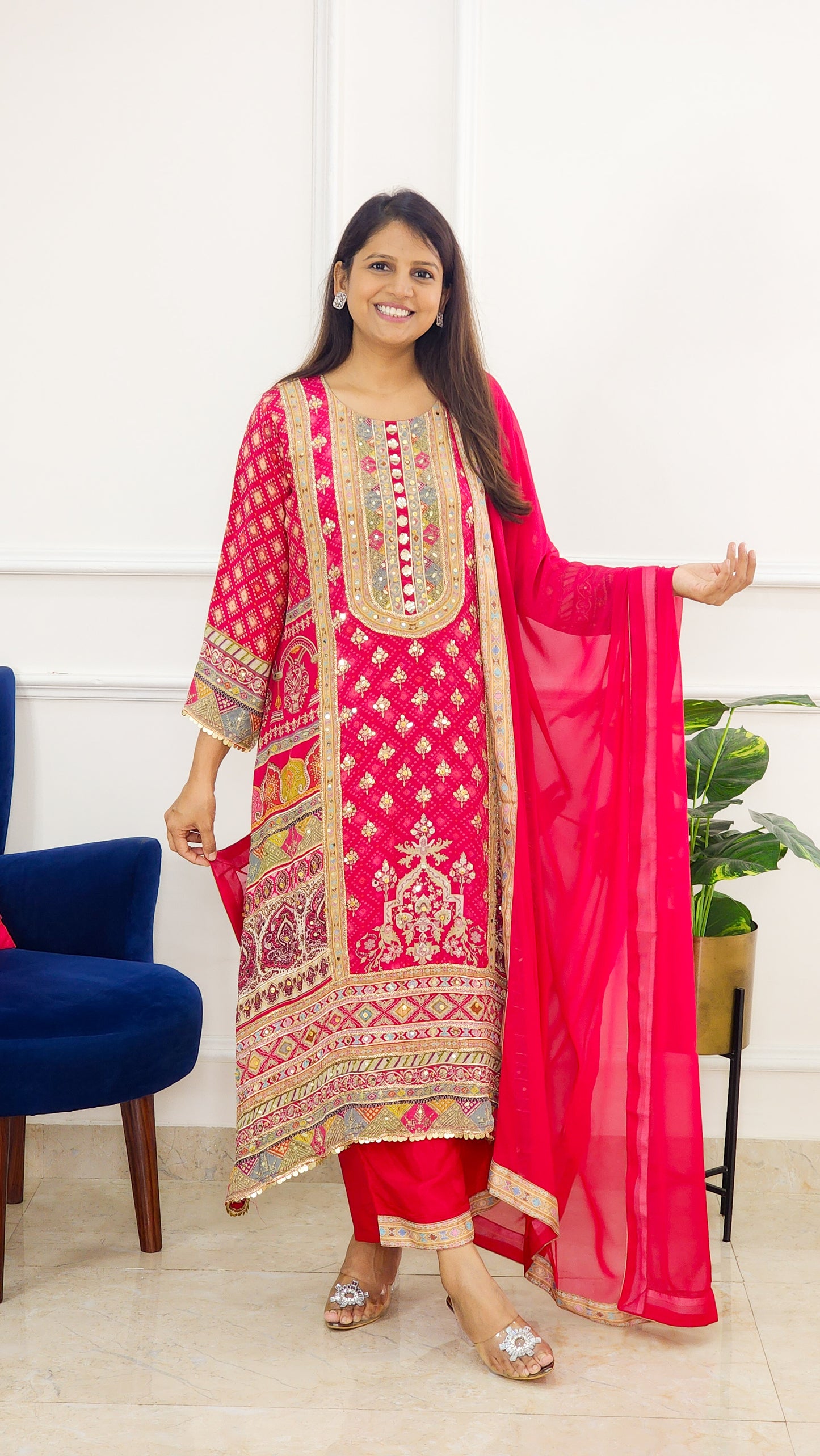 Red Festive Mirror Highlight Kurta Set