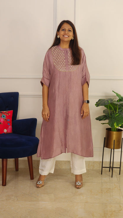Dove Grey Mirror Yoke Kaftan Set