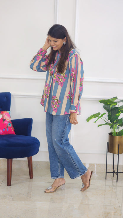 Blue Jaipuri block Shirts Top