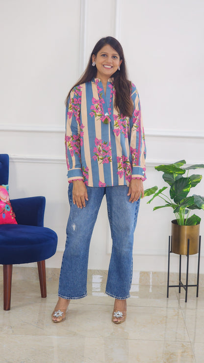 Blue Jaipuri block Shirts Top