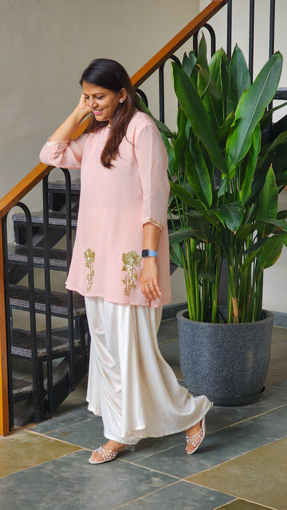 Pink Organza kurta with Loose Pants