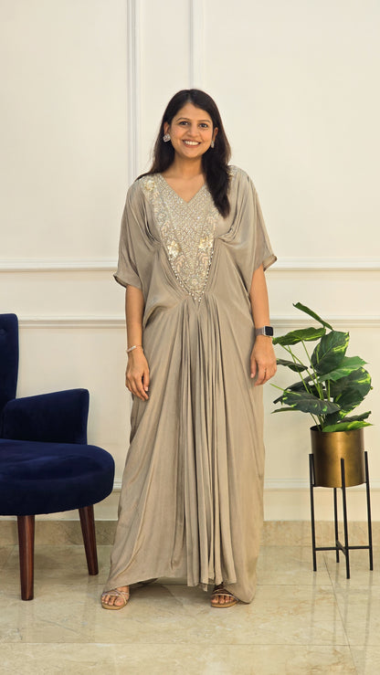 Grey Embellished Long kaftan Dress