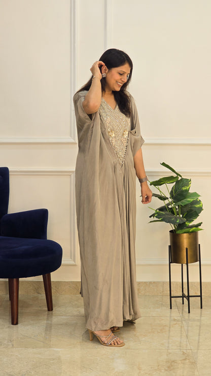 Grey Embellished Long kaftan Dress
