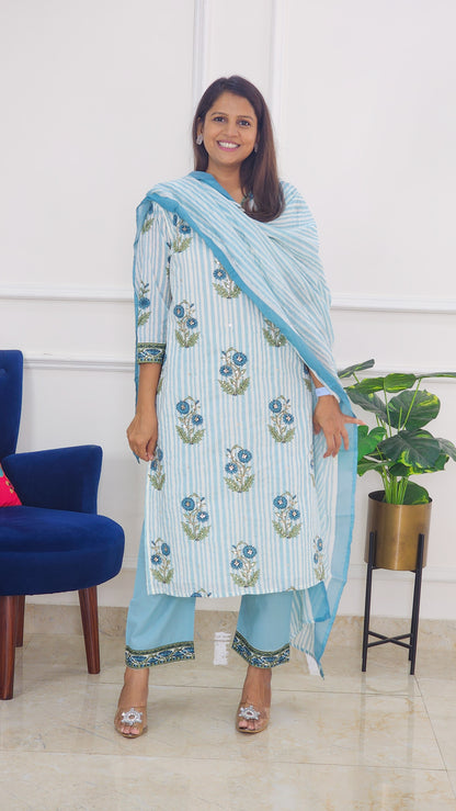 Blue Gulabo Block Print Kurta Set