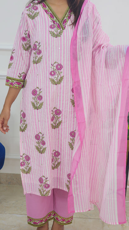 Pink Gulabo Block Print Kurta Set