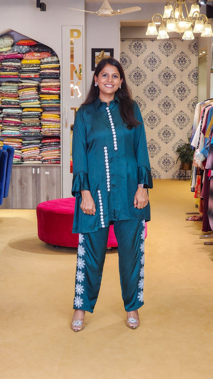 Teal Green Co Ord Set with Embroidery