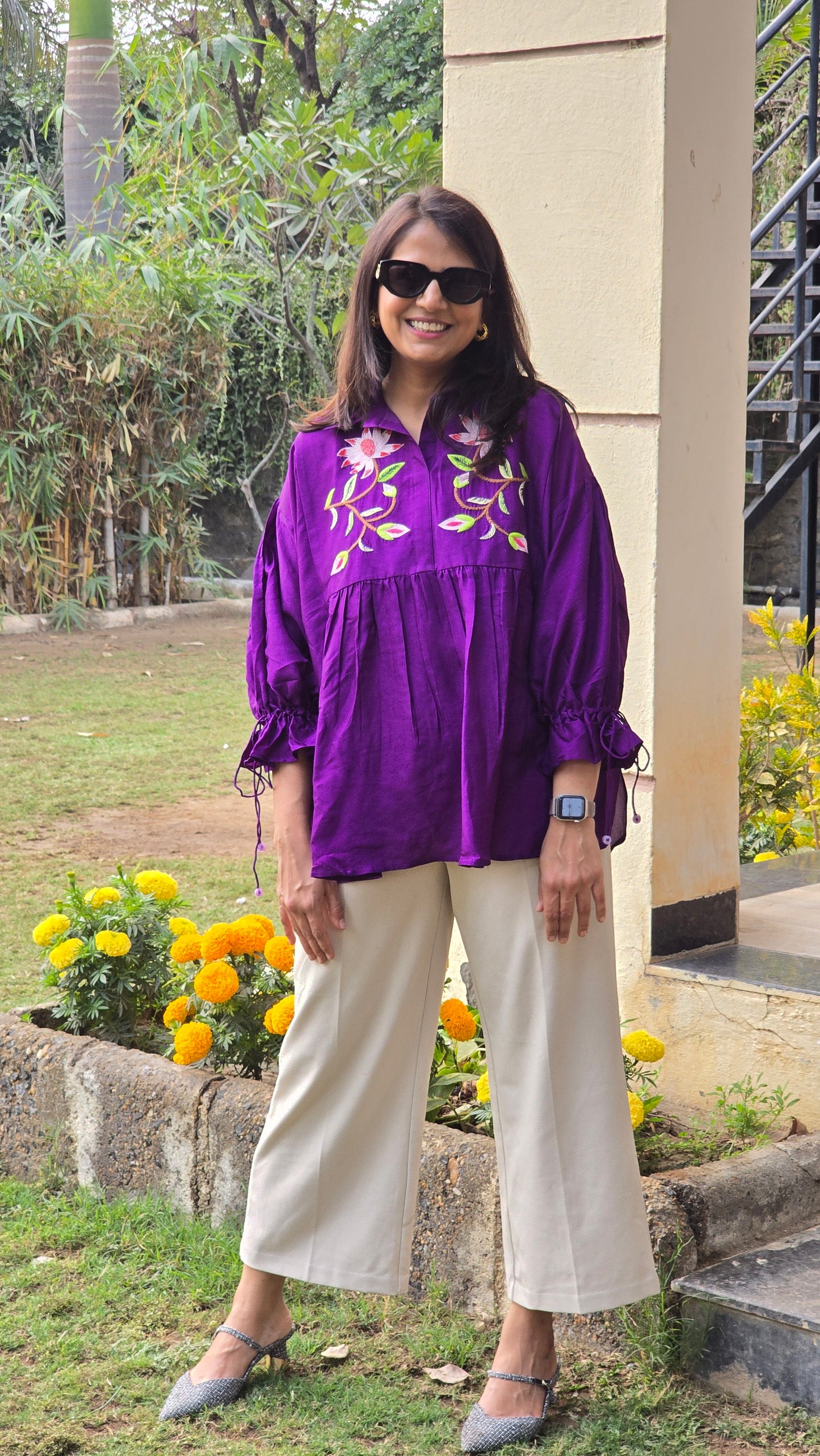 Purple Embroidery Shirt