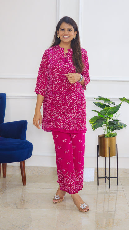 Vintage Magenta Bandhej Co ord Set