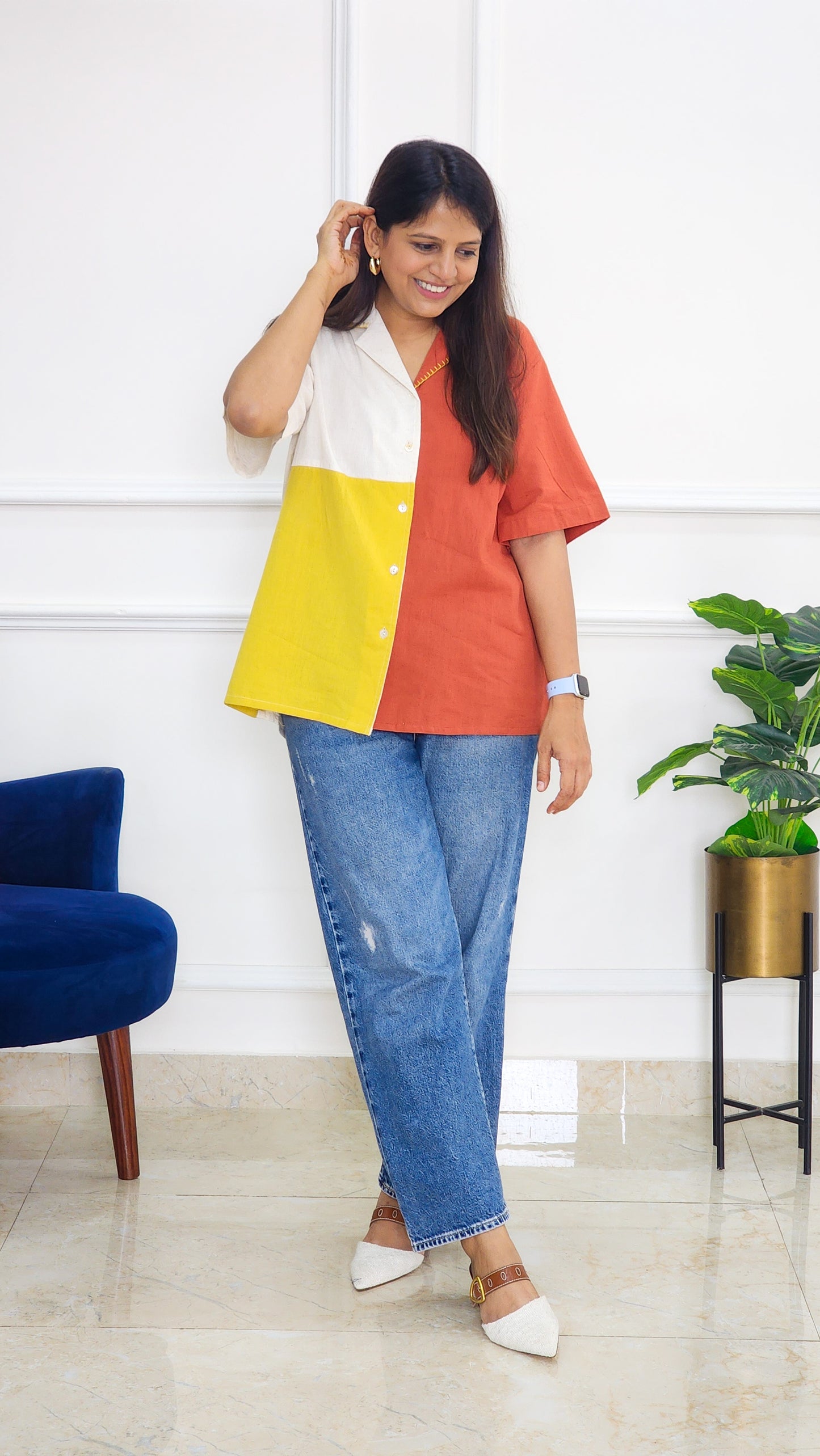 Color Blocked Shirt - Orange