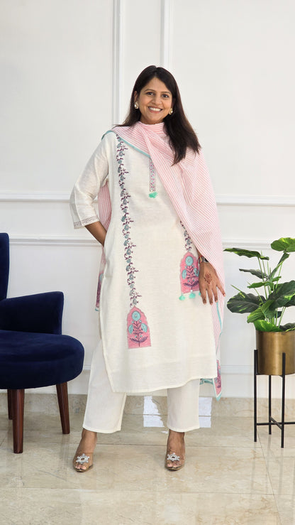 Pink Linen Block Suit Set