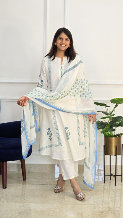 Blue Linen Block Suit Set