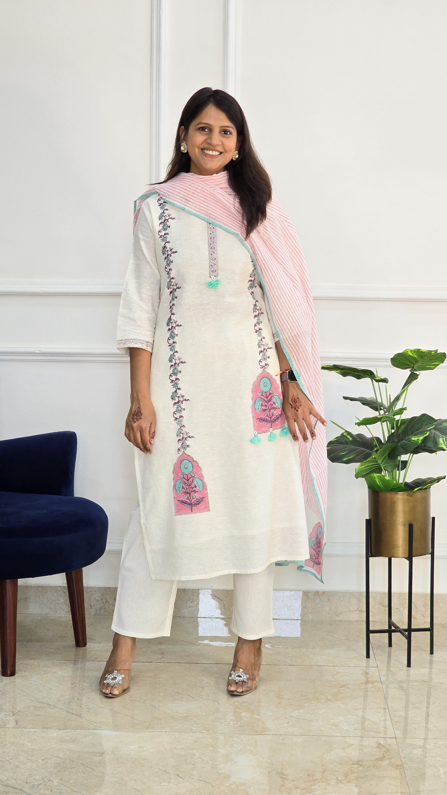 Pink Linen Block Suit Set