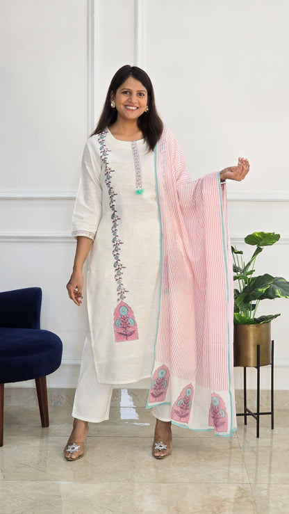 Pink Linen Block Suit Set