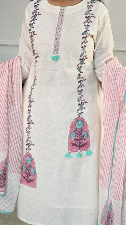 Pink Linen Block Suit Set