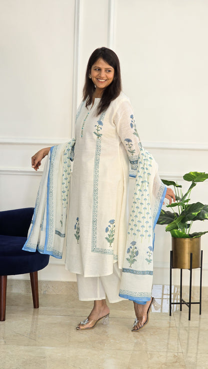 Blue Linen Block Suit Set